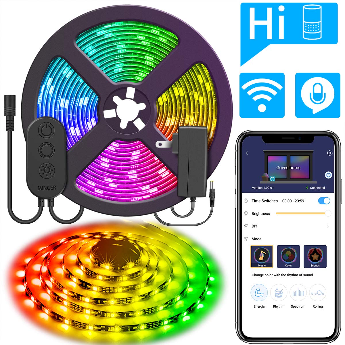 DreamColor 16.4ft LED Strip Lights, MINGER WiFi Wireless Smart Phone