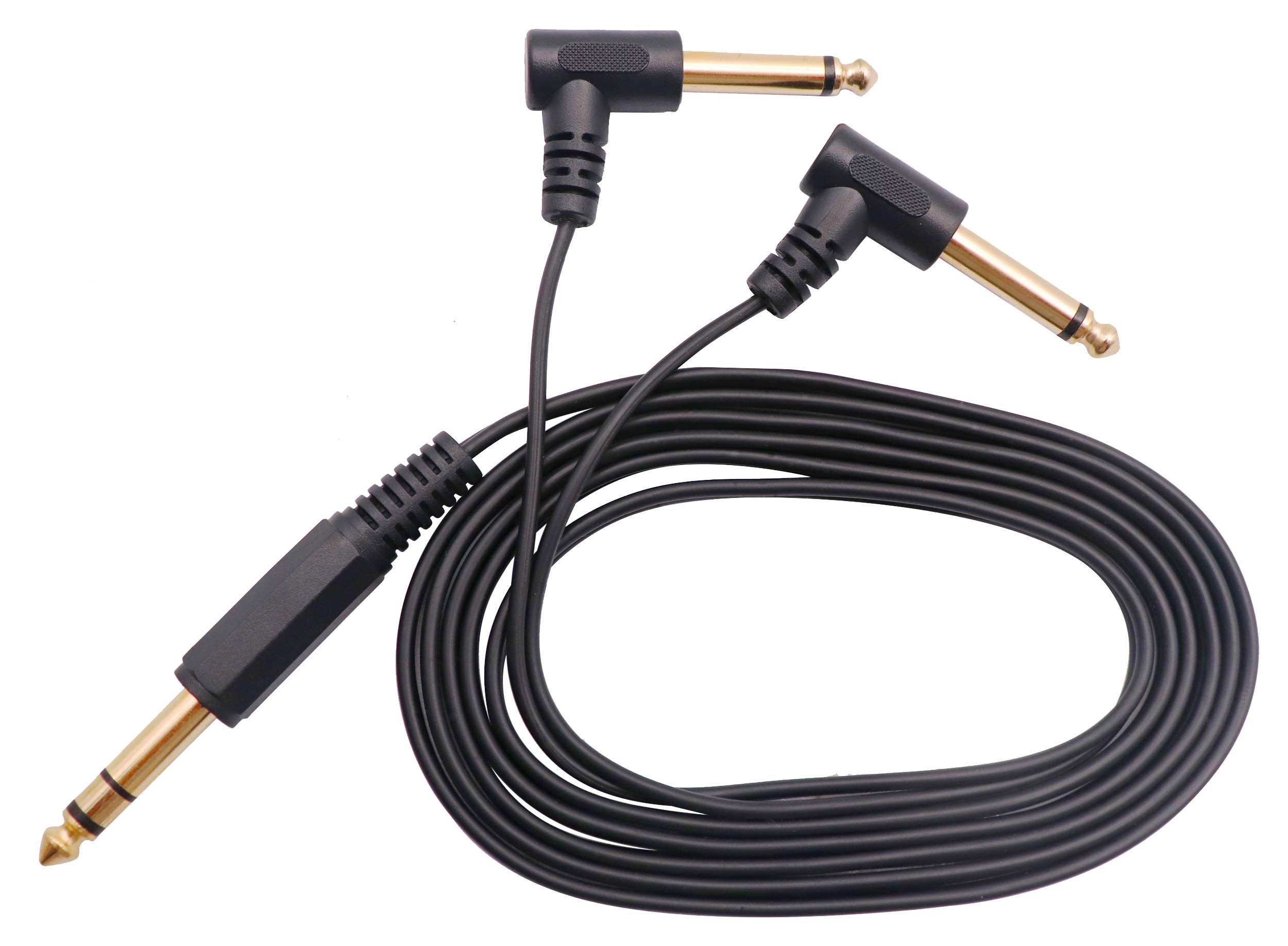 zdyCGTime 3Pole 6.35mm to 2Pole 2 6.35 Audio Y Splitter Cable,Gold Plated 90° 1/4 Inch 6.35mm Male TRS Stereo to 2 6.35mm 1/4 Inch Male TS Mono Right Angle Y Splitter Audio Cable.(1.8M/1Pack)