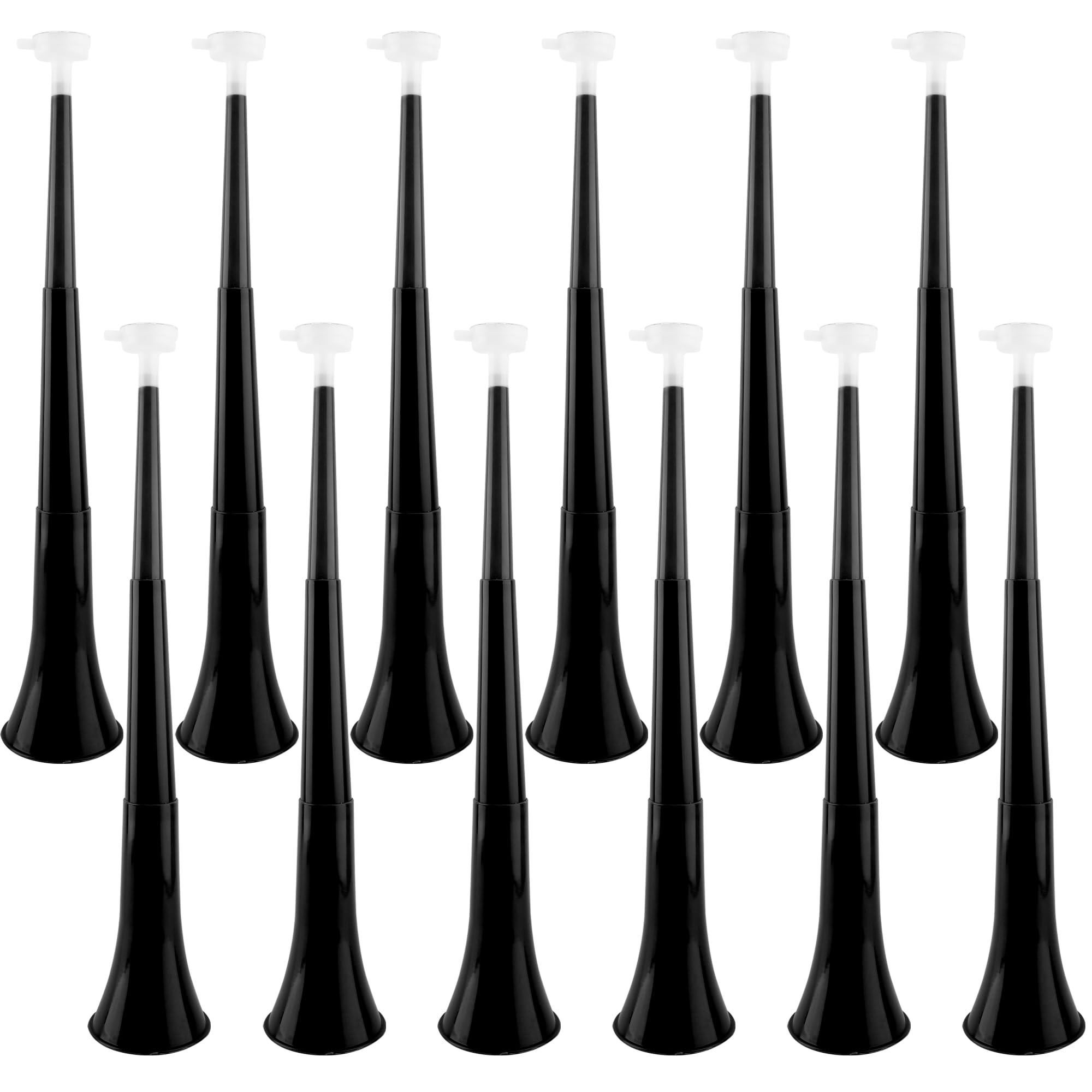 Hoarost 12 Pcs 24 Inch Collapsible Stadium Plastic Trumpet Horn Vuvuzela Blow Horn Noisemakers for Sporting Events Campus Sports Meet Themed Party Supplies (Black)