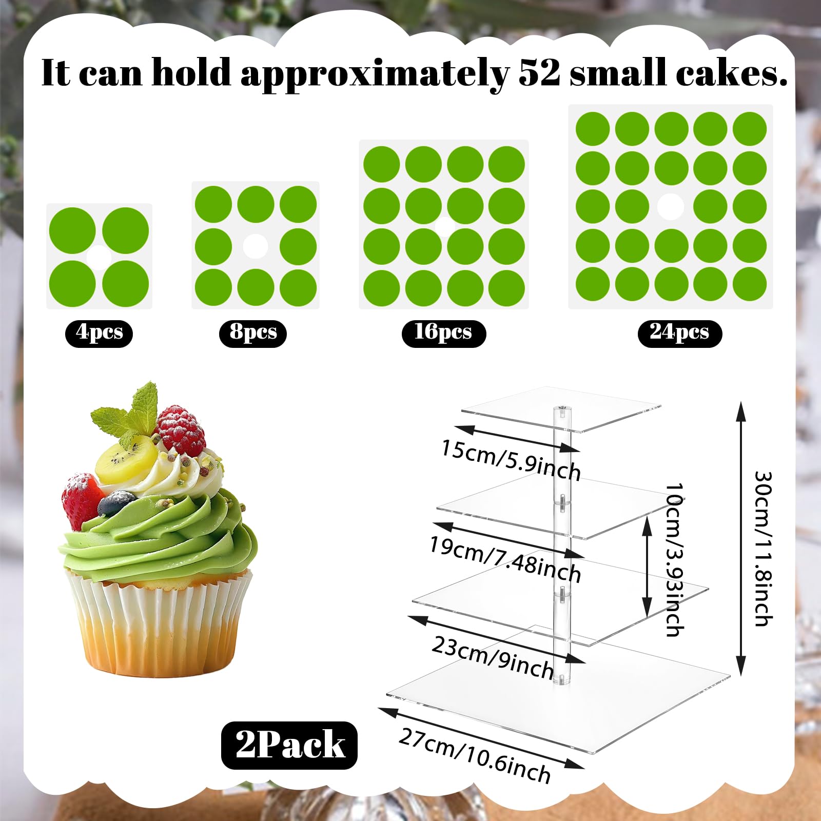 Condition photo showing As Is for shenliu 2 pack 4 tier acrylic cupcake stand for 50 cupcakes, large square cupcake tower, clear acryl