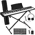 gihusrzx Piano 88 Key Full Size Semi Weighted Electronic Keyboard Piano, Electric Piano Djustable Digital Piano Stand, Sustain Pedal, Power Supply, Stand, Carrying Case, Headphone Black Black