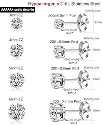 4Pairs Silver Studs Earrings Set for Women