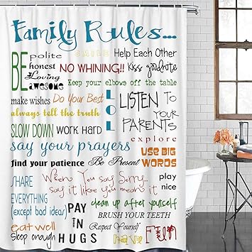 Fabric Shower Curtains For Bathroom Family Rules Educational Motivational Quotes Shower Curtain Bathroom Decor Waterproof Polyester Fabric Machine Washable Bath Curtain With Hooks 72 X 72 Amazon In Home Kitchen