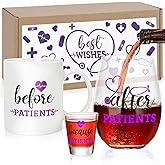 Levfla Before Patients After Patients Set Nursing Gifts 11 oz Coffee Mug 18 oz Stemless Wine Glass 2 oz Shot Glass for Doctor's Day Pediatrician Physician Graduation Birthday Nurse Week Gifts (Purple)