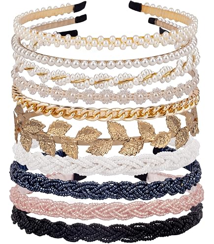 Multicolor 8 Pack Beaded Flower Headbands Rhinestone Elastic Hair Hoops for Wome Amazon.com : inSowni 8 Pack Multi Color 1920s Hair  main image 4