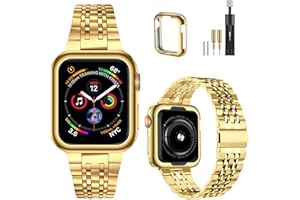 MioHHR Compatible with Apple Watch Band 38mm 40mm 41mm, Solid Stainless Steel Metal Strap Band for iWatch Series 9 8 7 6 5 4 3 2 1 SE, Gold