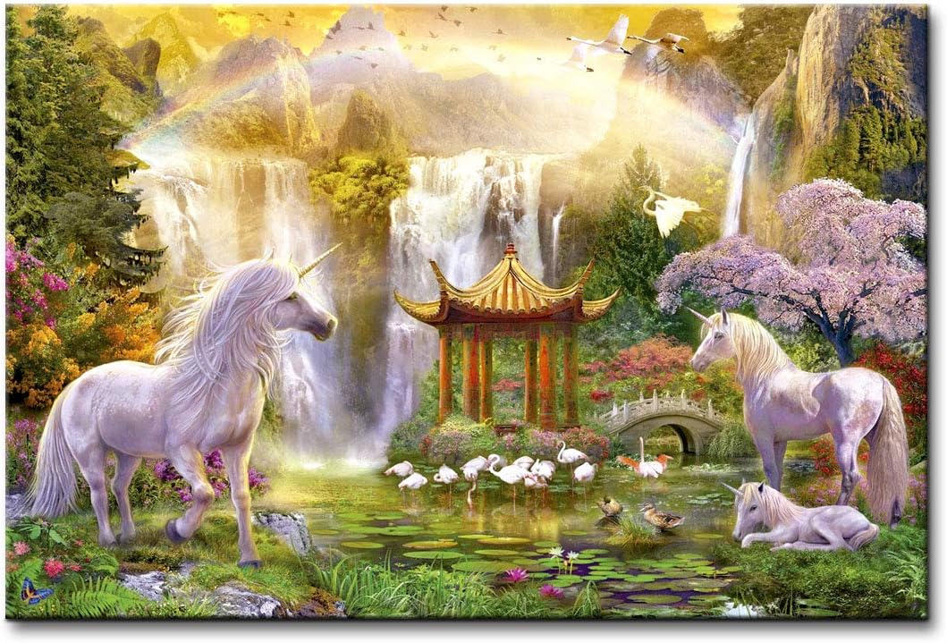 Pintura Canvas Painting with UV Print of Unicorns with Sitar Designer Painting with Wooden Frame # Art Print # Best for Gifting Dimensions 18 Inch X 12 Inch