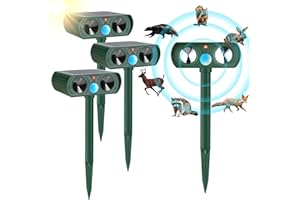 CKUKARM 4 Pack Solar Ultrasonic Animal Repellent Deer Repellent Cat Repellent Animal Raccoon Deterren Scare Squirrel, Dog, Rabbit, Skunk Waterproof for Yard Garden Farm