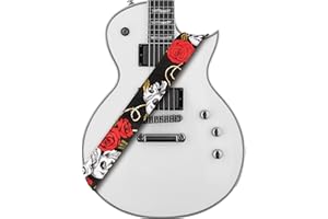 Amumu Guitar Strap - Skull and Rose Design, Extra-Long Leather Ends. Ideal for Electric and Acoustic Guitars, Bass Accessorie