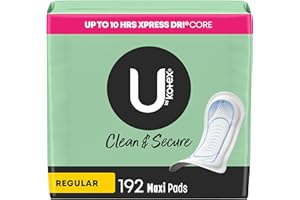 U by Kotex Clean & Secure Maxi Pads, Regular Absorbency, 192 Count (4 Packs of 48) (Packaging May Vary)
