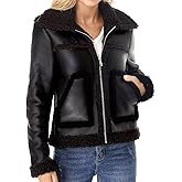 Women's Faux Shearing Moto Jacket Thick Fur Lined Coat Sherpa Leather Jacket