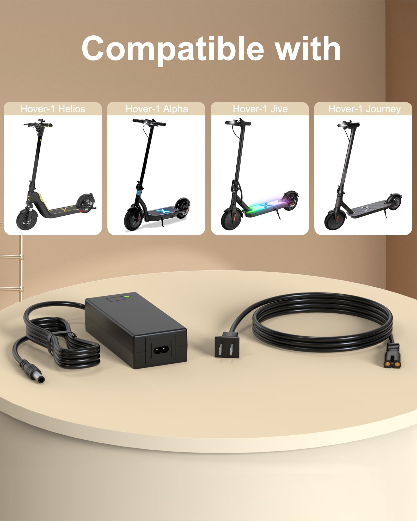 42V 2A for Hover-1 Electric Scooter Charger Compatible with Hover-1 36V Highlander Dynamo Gambit Helios Alpha Jive Journey Formula Escape Pioneer and Rally Scooters DC Round Plug (Not 3-Prong or XLR)