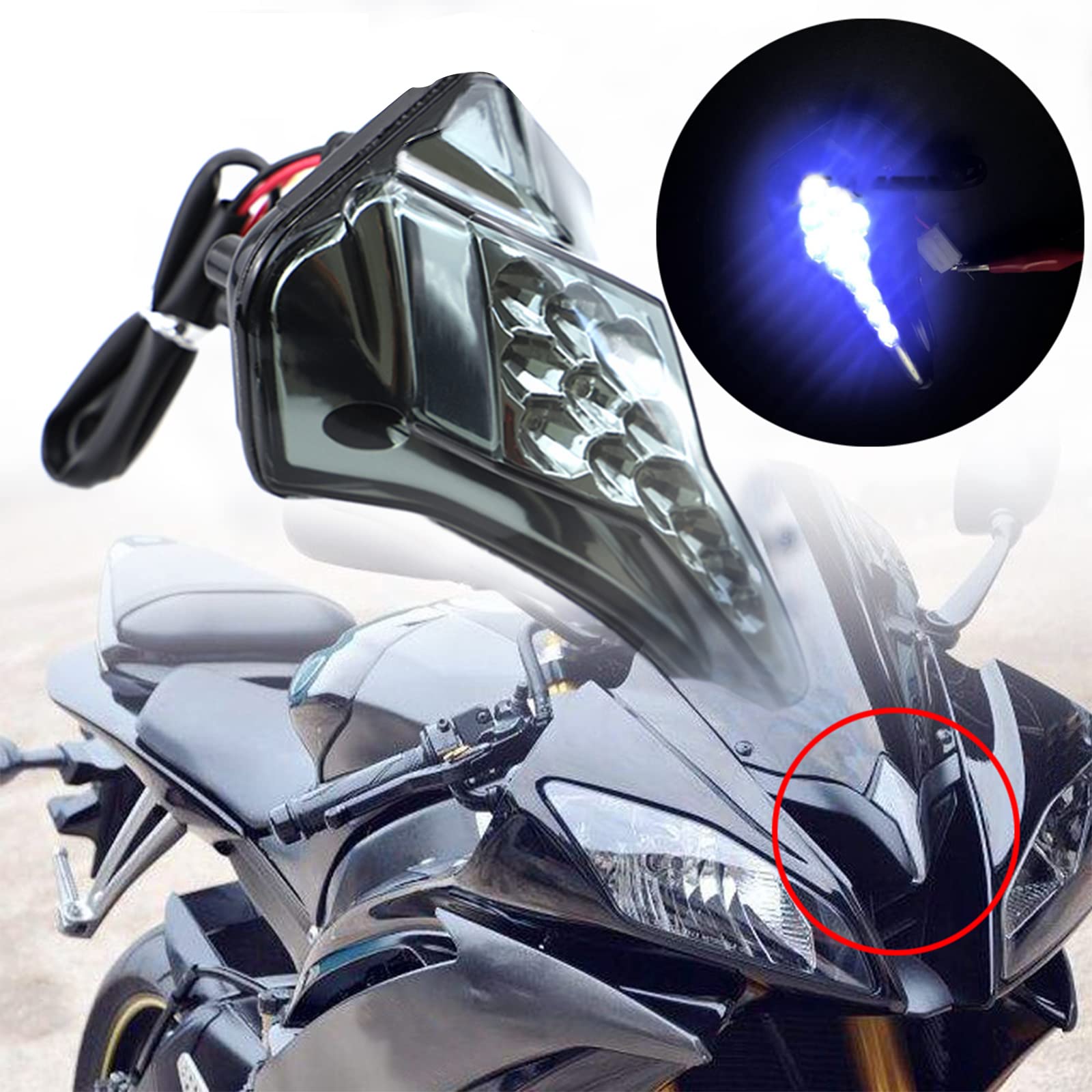 Photo 1 of GUAIMI 12 LED Clear/Smoke Lens Center Light Pilot Light Windscreen 3rd eyes for YZF-R6 2008-2012-Black