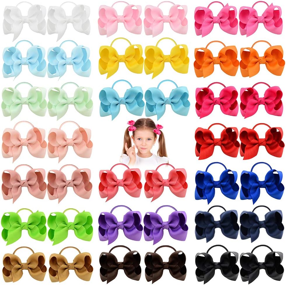 40pcs 3 Inches Baby Girls Hair Bows Hair Ties Elastic Headband Ponytail Holder Hair Band Hair Accessories for Kids Toddlers