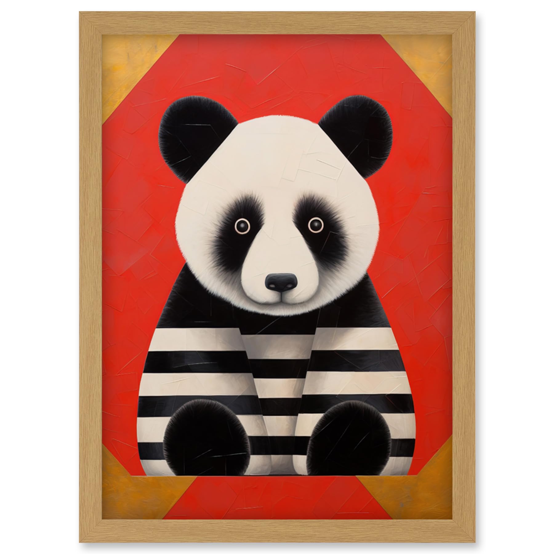 Artery8 Panda with Stripes Fun Kids Bedroom Baby Nursery Bright Bold Artwork Red Black White Artwork Framed Wall Art Print A4