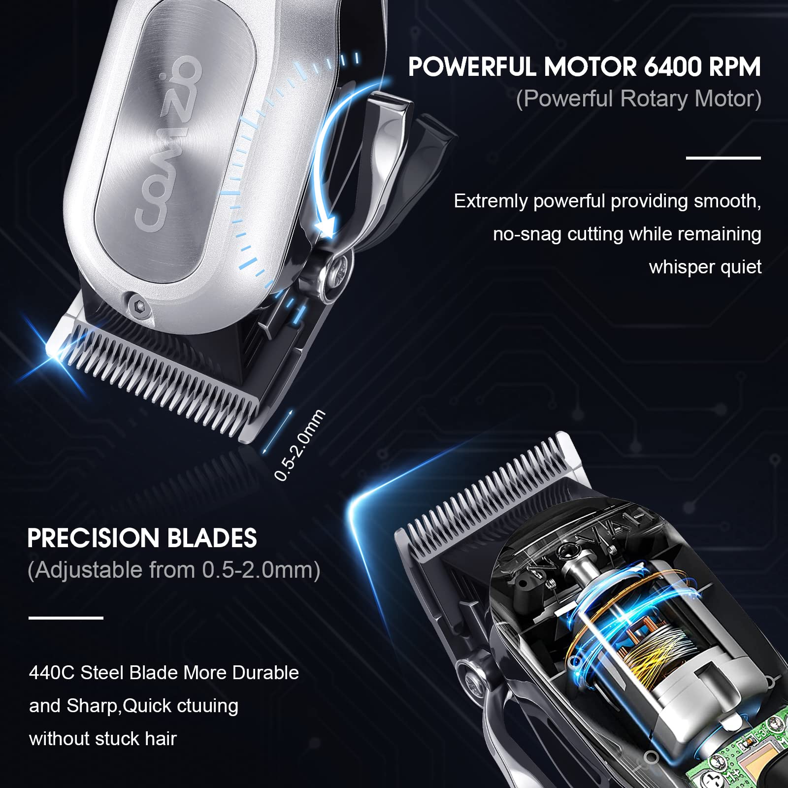 COMZIO® Hair Clippers for Men Professional,Cordless High-Performance Barber Clippers for Hair Cutting,Rechargeable Mens Hair Clippers,Home Haircut &Grooming Set with LED Display,Mens Gifts