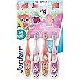 Jordan* Step 2 Kids Toothbrush, 3-5 Years, Soft Bristles, BPA Free (4 Pack) Pink & Yellow