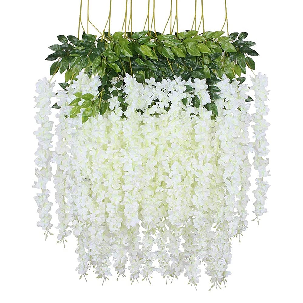 Ousuga 12Pack Artificial Wisteria Flowers, Garland Plant Fake Hanging Flowers Vine, for Wedding Garden Home Party Decor