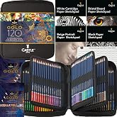 Castle Art Supplies Gold Standard 120 Coloring Pencils Set with Extras, Oil-based Colored Cores Stay Sharper, Tougher Against Breakage, For Adult Artists, Colorists, In Zipper Case