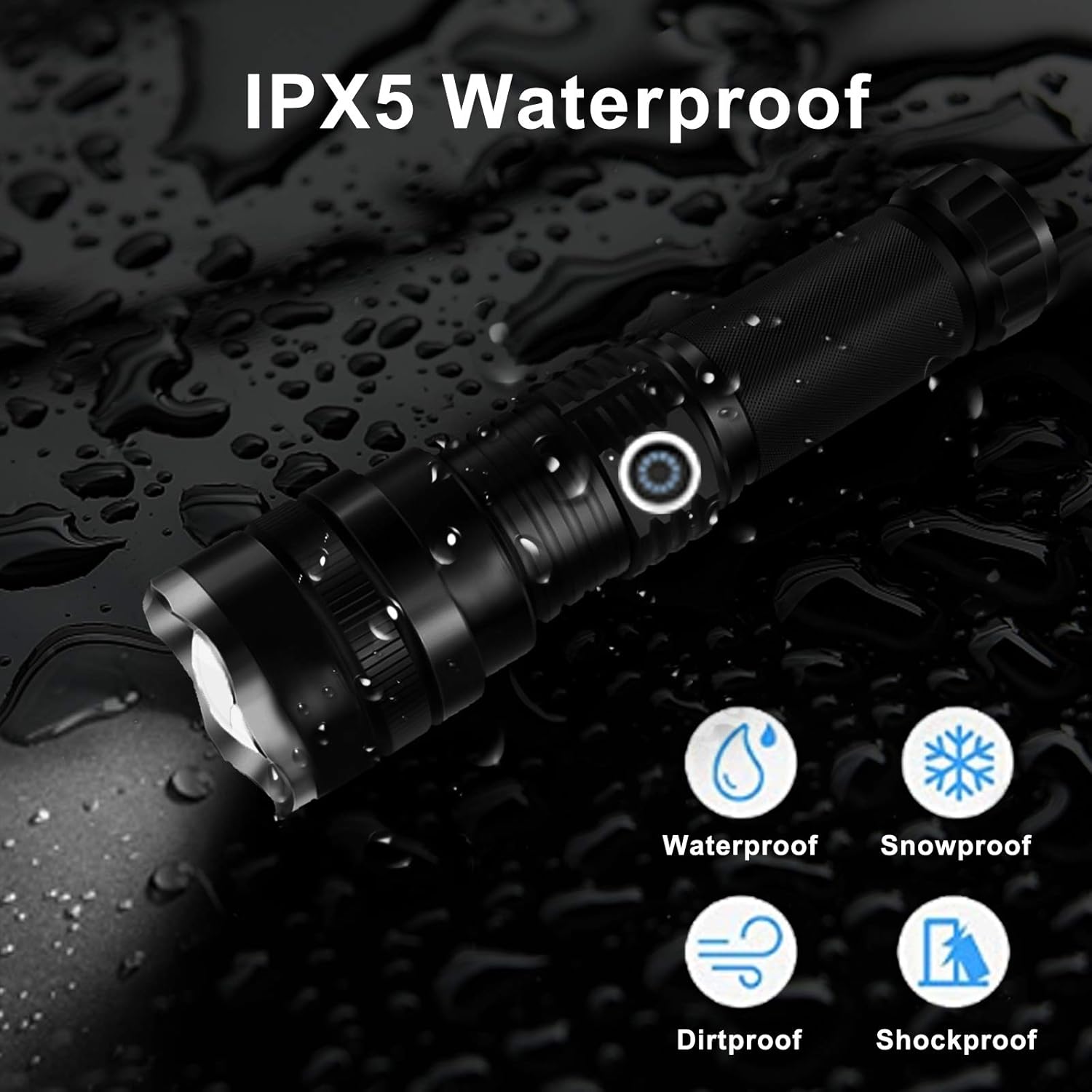 Rechargeable LED Flashlights High Lumens, 10000 Lumen Super Bright Tactical Flashlights, 4 Modes Zoomable Flashlights with High Power Battery & USB Charging, Waterproof Flashlight for Camping Hiking - - 
