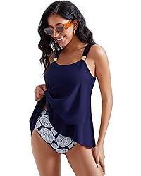 RXRXCOCO Women Tankini Bathing Suits Ruffle High
