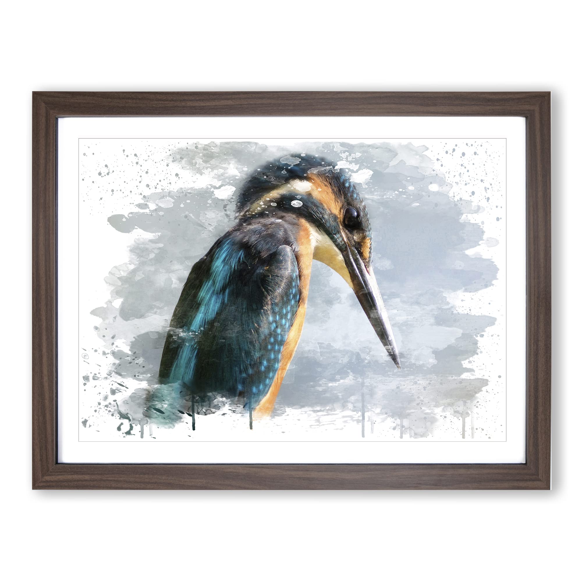 Kingfisher Bird 2 V3 Modern Framed Wall Art Print, Ready to Hang Picture for Living Room Bedroom Home Office Décor, Walnut A4 (34 x 25 cm)