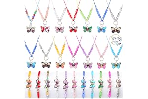 Ampkllz Friendship Bracelets,24 Pcs Butterfly Bracelets and Necklaces,Girls Adjustable Braided Bracelet for Birthday Party,Bi
