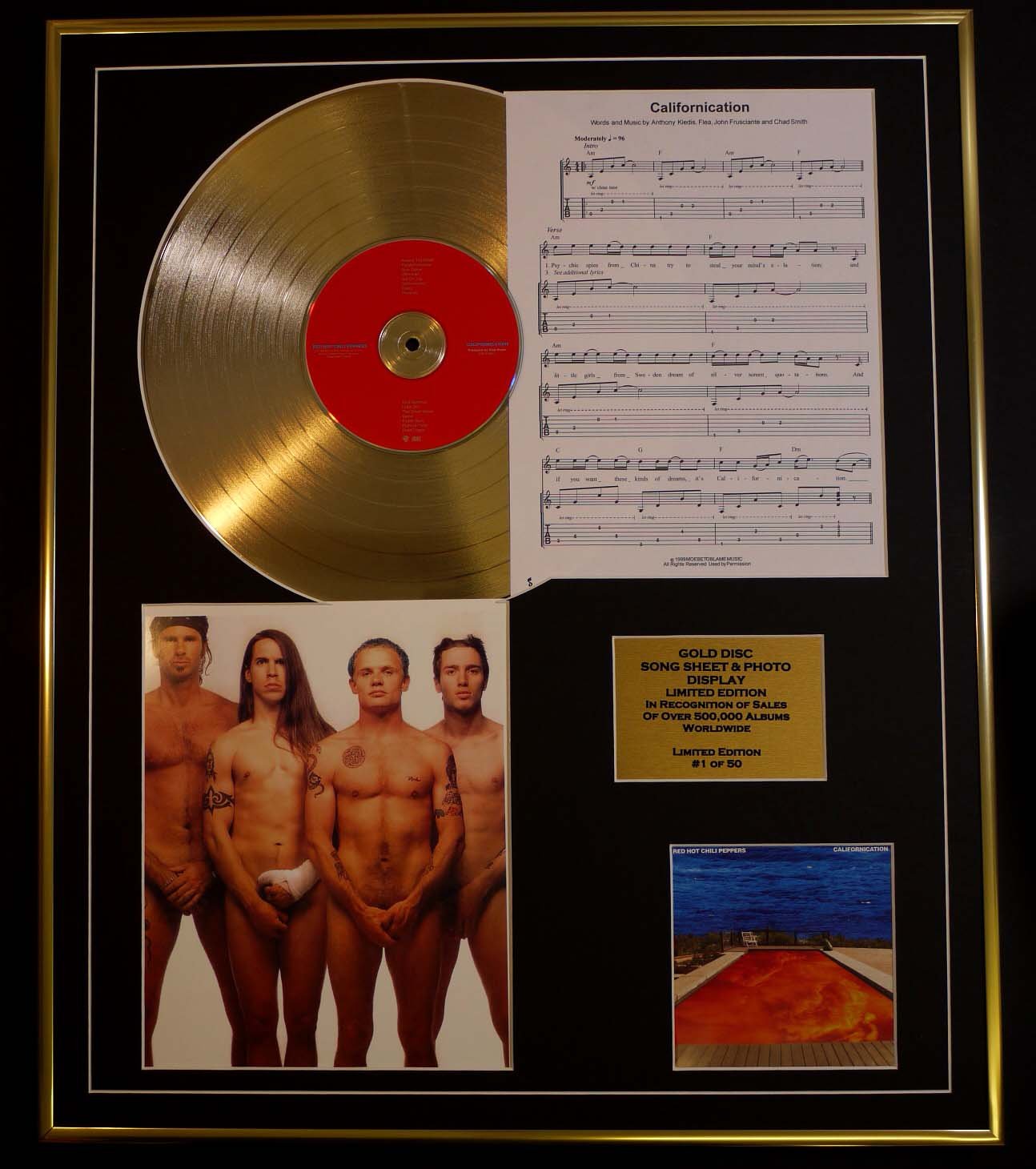 RED HOT CHILLI PEPPERS/CD GOLD DISC, SONG SHEET & PHOTO DISPLAY/LTD. EDITION/COA/ALBUM, CALIFORNICATION/SONG SHEET, CALIFORNICATION