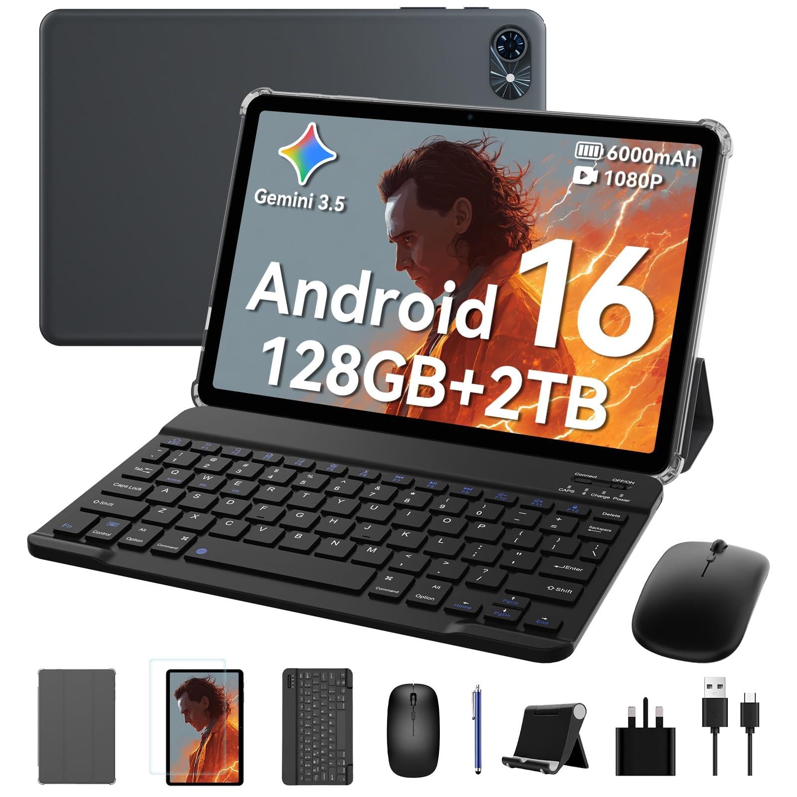 TABWEE 10 Inch Android 16 Tablet with Keyboard,18GB+128GB, 2TB Expand, Widevine L1 Compatible Octa-Core Tablets with 5G WiFi, 1080P Display, 6000mAh, AI Camera, for Gaming, 4 Years Warranty
