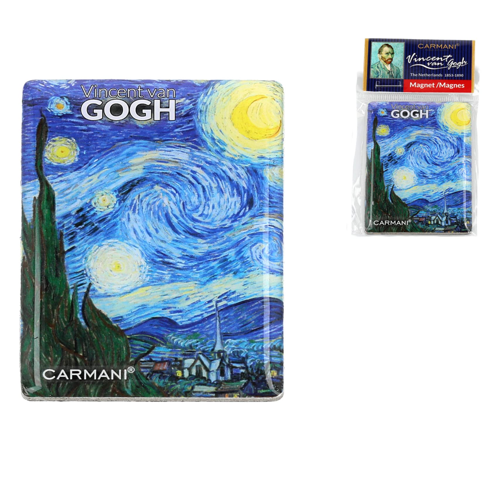 CARMANI - Decorative Magnets for Fridge, Whiteboard, Notice Board, Refrigerator, Classroom, Locker, Artistic Magnets for art lovers inspired by Vincent van Gogh, The Starry night paintings 4.5x7cm