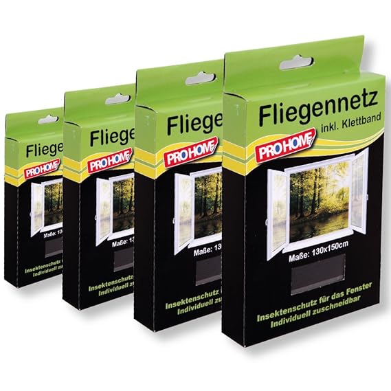Insektenschutz Fliegengitter Pro Home 4er Pack Mückennetze 130x150 cm in schwarz, reißfest und witterungsbeständig