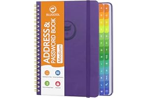 BLUGOOL Address Book with Alphabetical Tabs-Address and Password Book for Seniors - Hardcover Spiral Bound Phone Book- Record Contacts, Website Login Passwords, Special Days -5.7" x 7.7", Purple