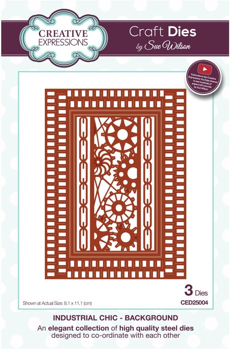 Sue Wilson Industrial Chic Collection Background Die, Metal, Silver, 24 x 16 x 0.8 cm