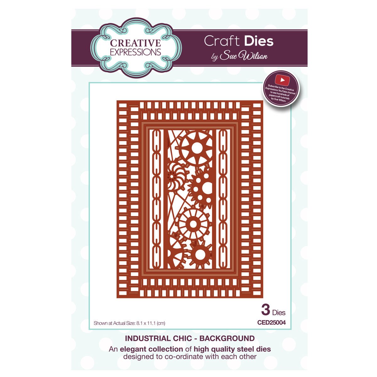 Sue Wilson Industrial Chic Collection Background Die, Metal, Silver, 24 x 16 x 0.8 cm