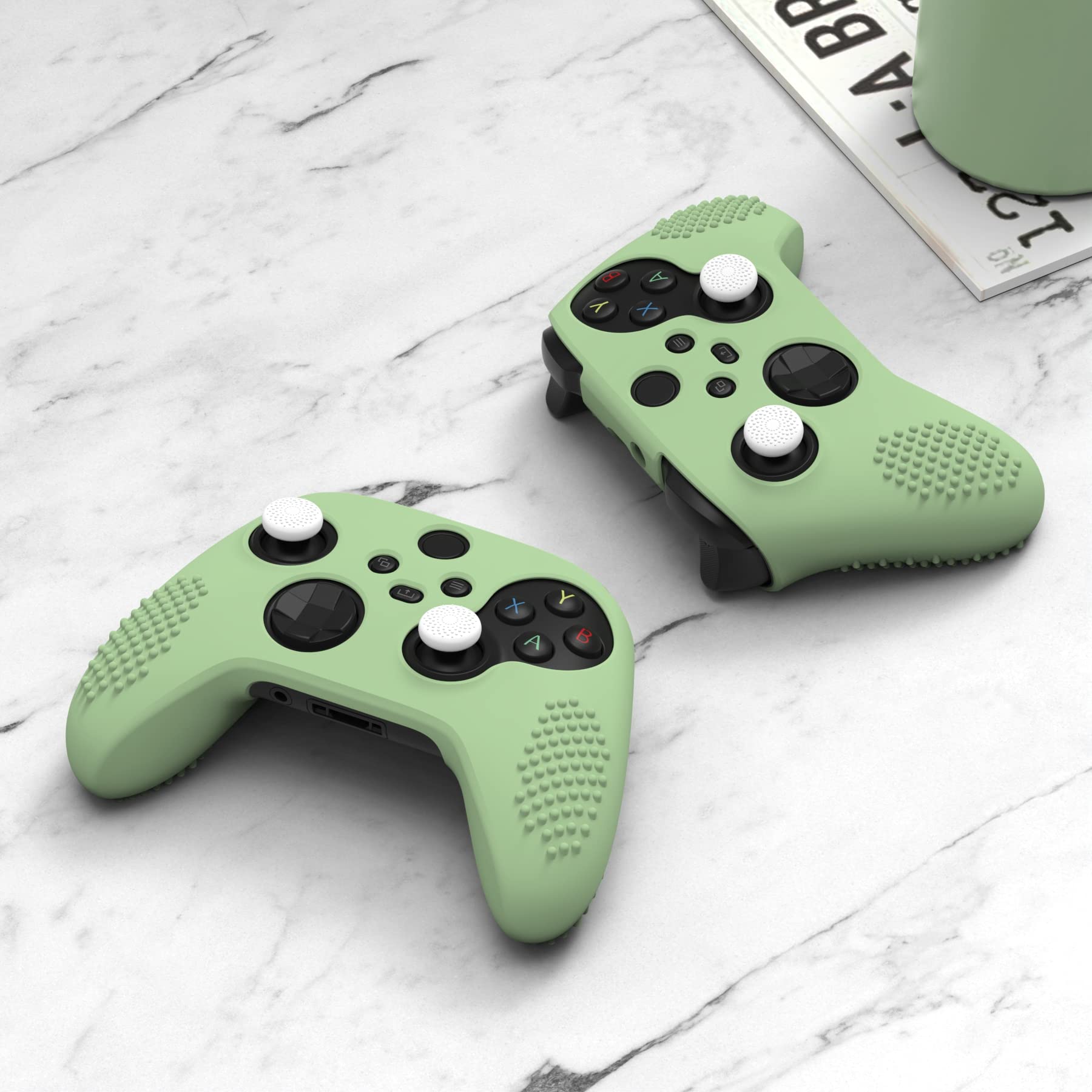 eXtremeRate PlayVital Matcha Green 3D Studded Edition Anti-Slip Silicone Cover Skin for Xbox Series X/S Controller, Soft Rubber Case Protector for Xbox Core Wireless Controller with Thumb Grip Caps