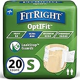 FitRight Adult Diapers, Ultra Heavy Absorbency, S (Waist Size 20in-32in), 20 Count, OptiFit Incontinence Briefs for Men and Women, Disposable, Moisture-Wicking, Leak Protection,