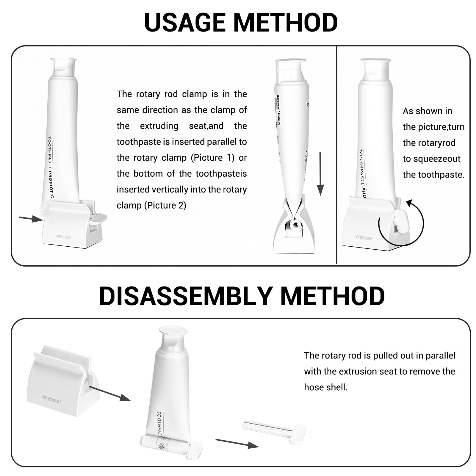 2pcs-Rolling Tube Toothpaste Squeezer Toothpaste Seat Holder Stand for Bathroom Accessories （White）