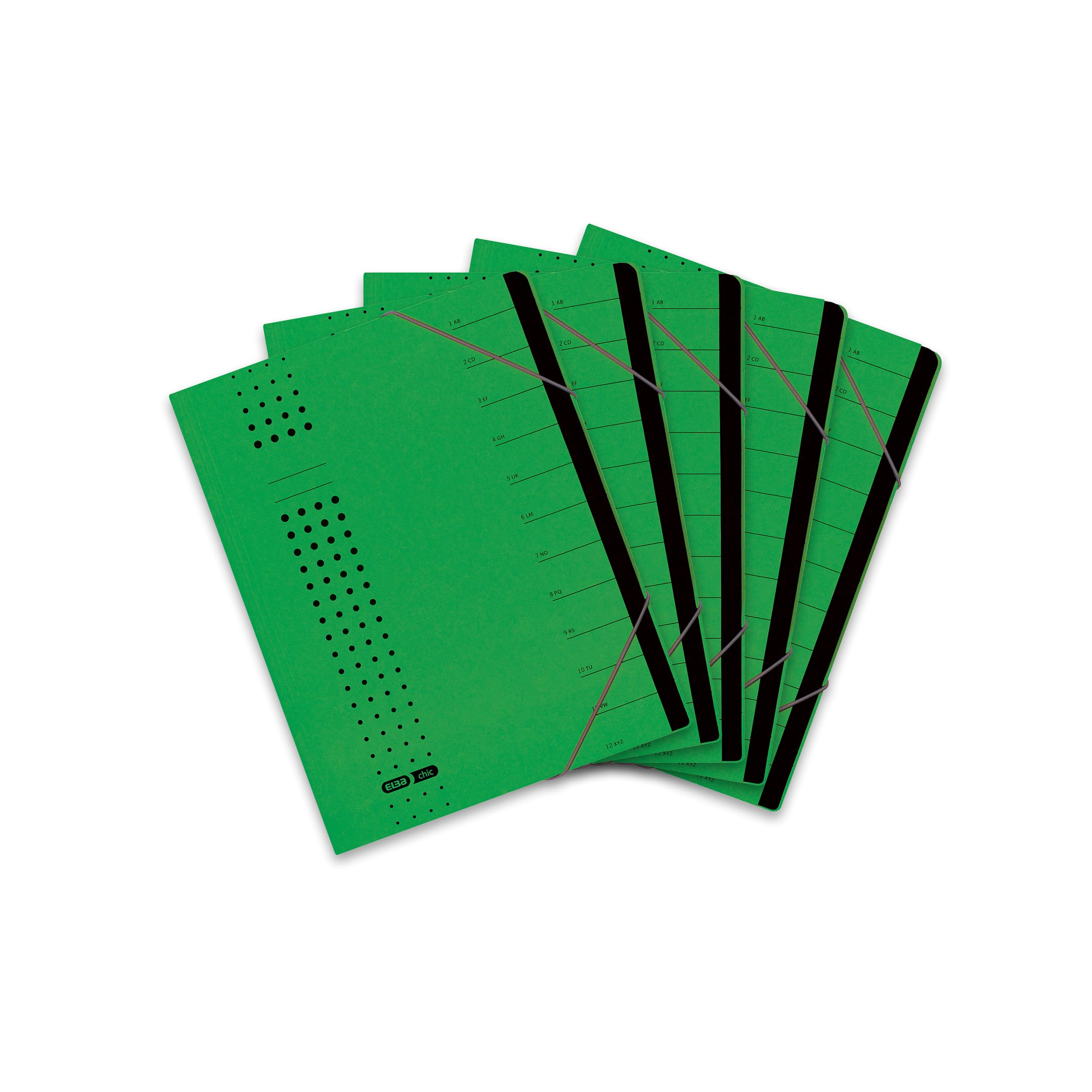 Elba Chic 42496AZ Folder Recycled Card 450 g/m² (Pack of 12 Compartments with Blank Tabs Pack of 5 Charcoal Folder File Chic A4 Green