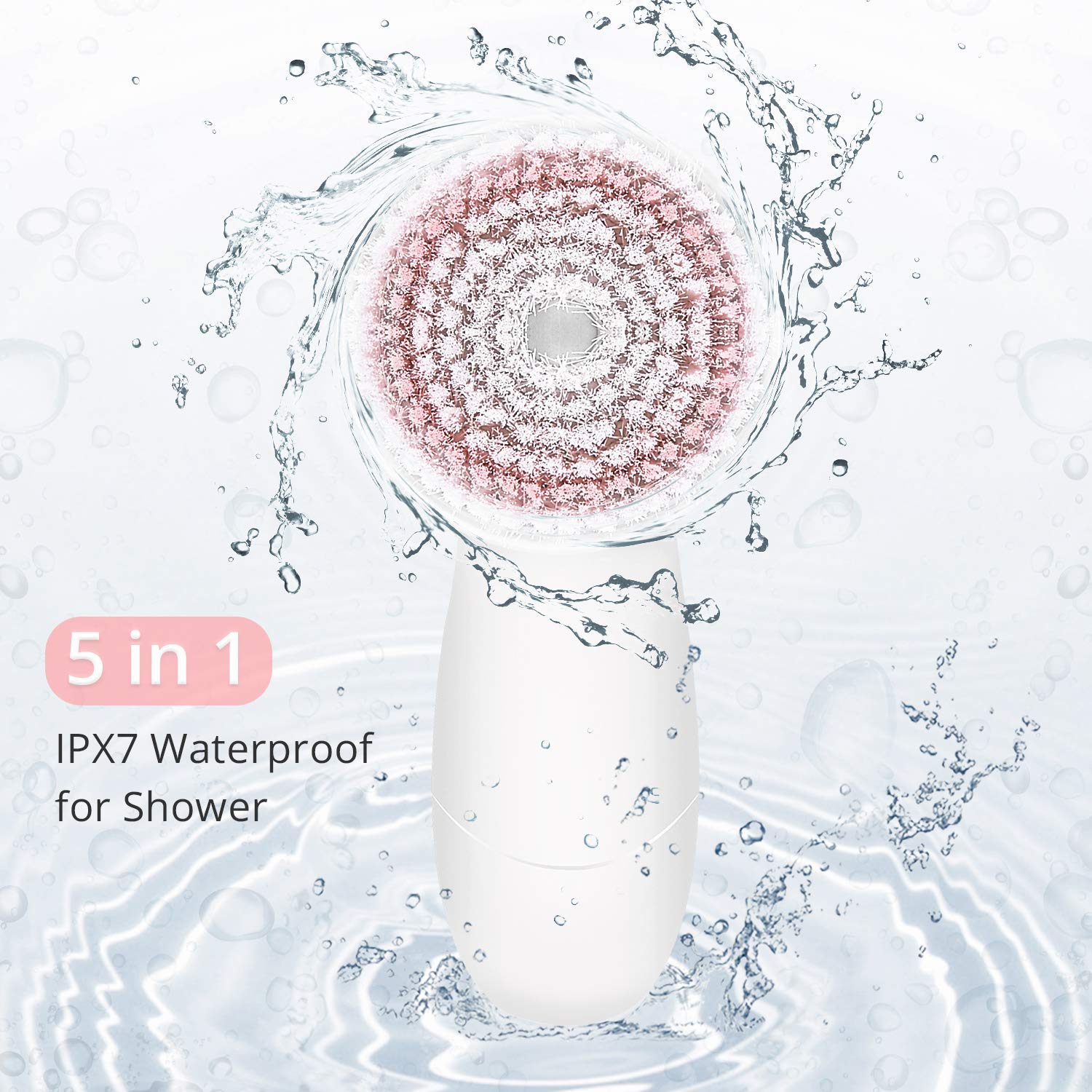 Facial Cleansing Brush Electric Waterproof - Guzon Face Brush for Shower, Deep Cleansing and Gentle Exfoliating, Skin Spin Brush for Face, Facial Cleanser Brush with 5 Brush Heads, Battery Operated: Beauty