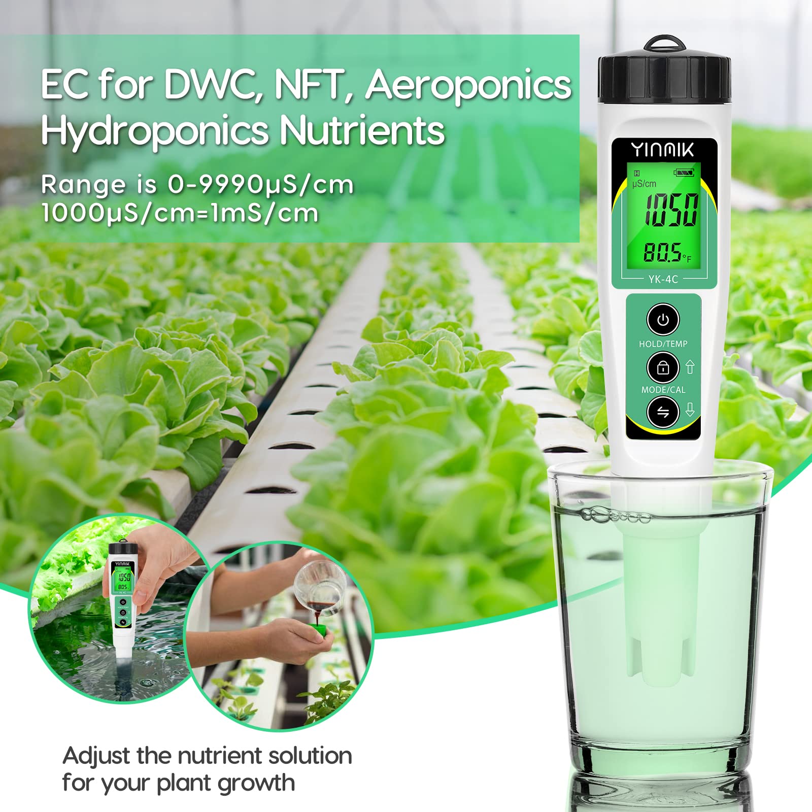 YINMIK EC Salt TDS Meter 4 In 1 Salinity Conductivity TDS Temperature ...