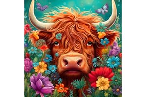 ijbnhd Cow Diamond Painting Kits, 5D Diamond Painting for Adults Cow, DIY Flowers Diamond Art Cow, Full Drill Cow Diamond Art Painting for Home Wall Decor 14 x14 Inch