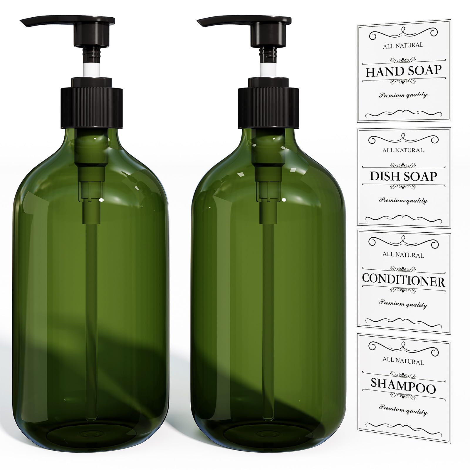 Photo 1 of ***1 IS BENT AND MISSING PUMP TOP*** Kzeirm Green Soap Dispenser, Dish & Hand Soap Dispenser Set for Bathroom & Kitchen, Refillable Pump Bottle Dispenser, Plastic Empty Soap and Lotion Dispenser for Liquid, 2 Pcs