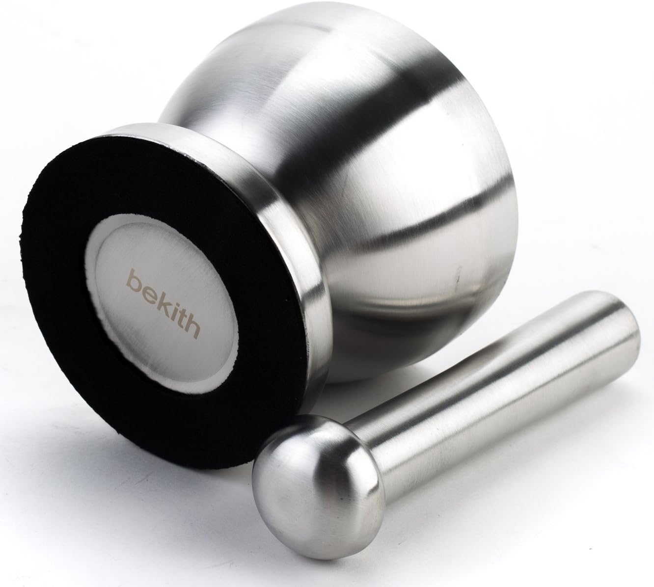 Bekith Mortar and Pestle Sets 18/8 Brushed Stainless Steel Spice Grinder Pill Crusher Molcajete Herb Bowl: Kitchen & Dining