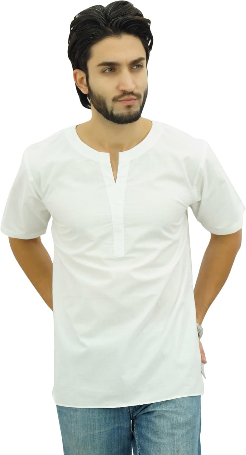 Atasi Men S Casual Short Kurta Indian Tunic V Neck Cotton Top
