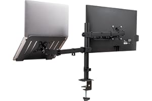 Mind Reader Dual Arm Monitor and Laptop Desk Mount, Adjustable Stand for 17"–32" Screens, VESA 75x75/100x100, 180° Rotation, 