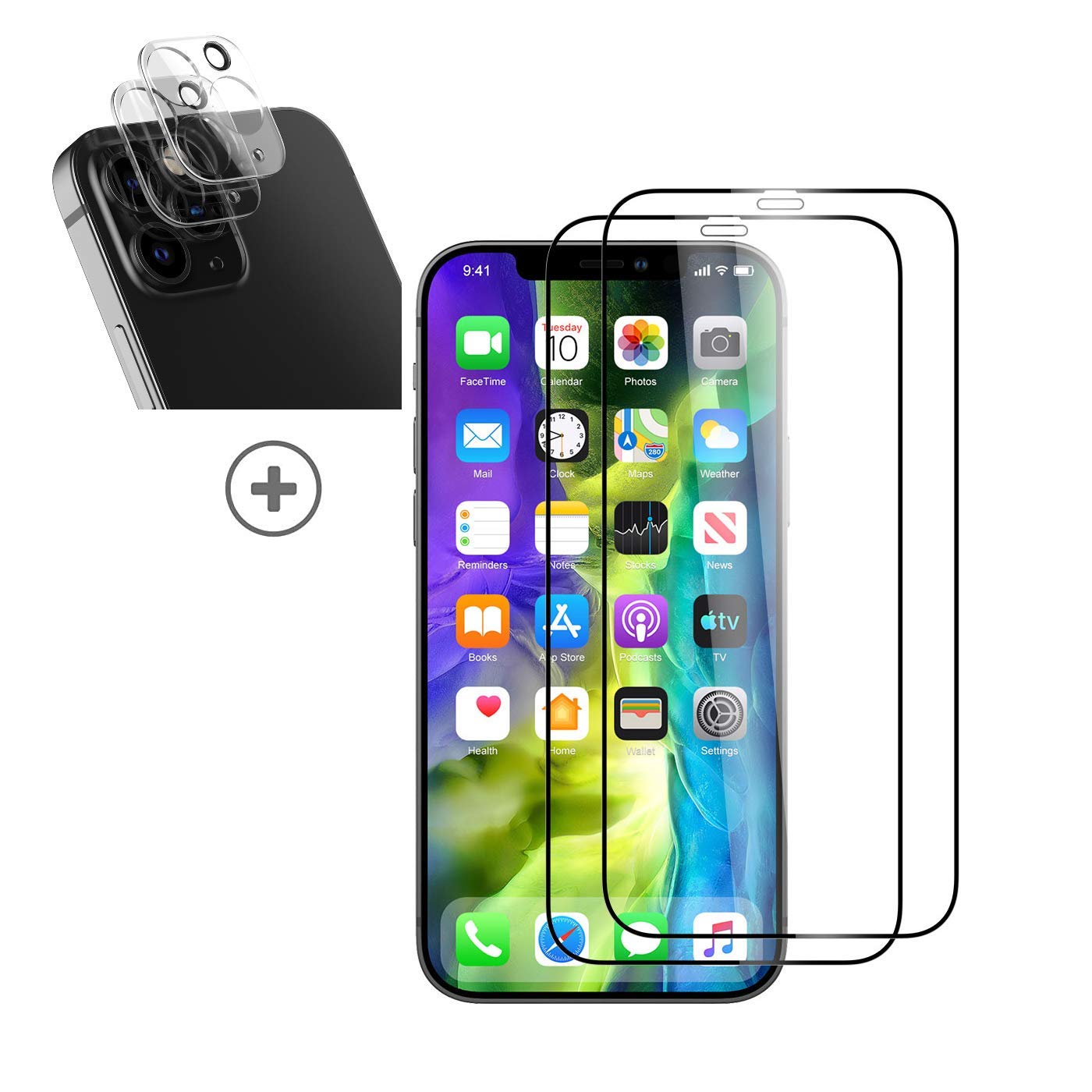 Cresee for iPhone 12 Pro Screen Protector + Camera Lens Protection Tempered Glass, 2.5D Full Coverage 9H Hardness Bubble Free Protective Film for Screen and Rear Camera (2 Pack)