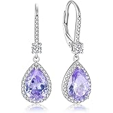 Teardrop Leverback Birthstone Earrings for Women 925 Sterling Silver 5A Cubic Zircon Dangle Drop Birthstone Earrings Jewelry Anniversary Birthday Christmas Gifts for Her