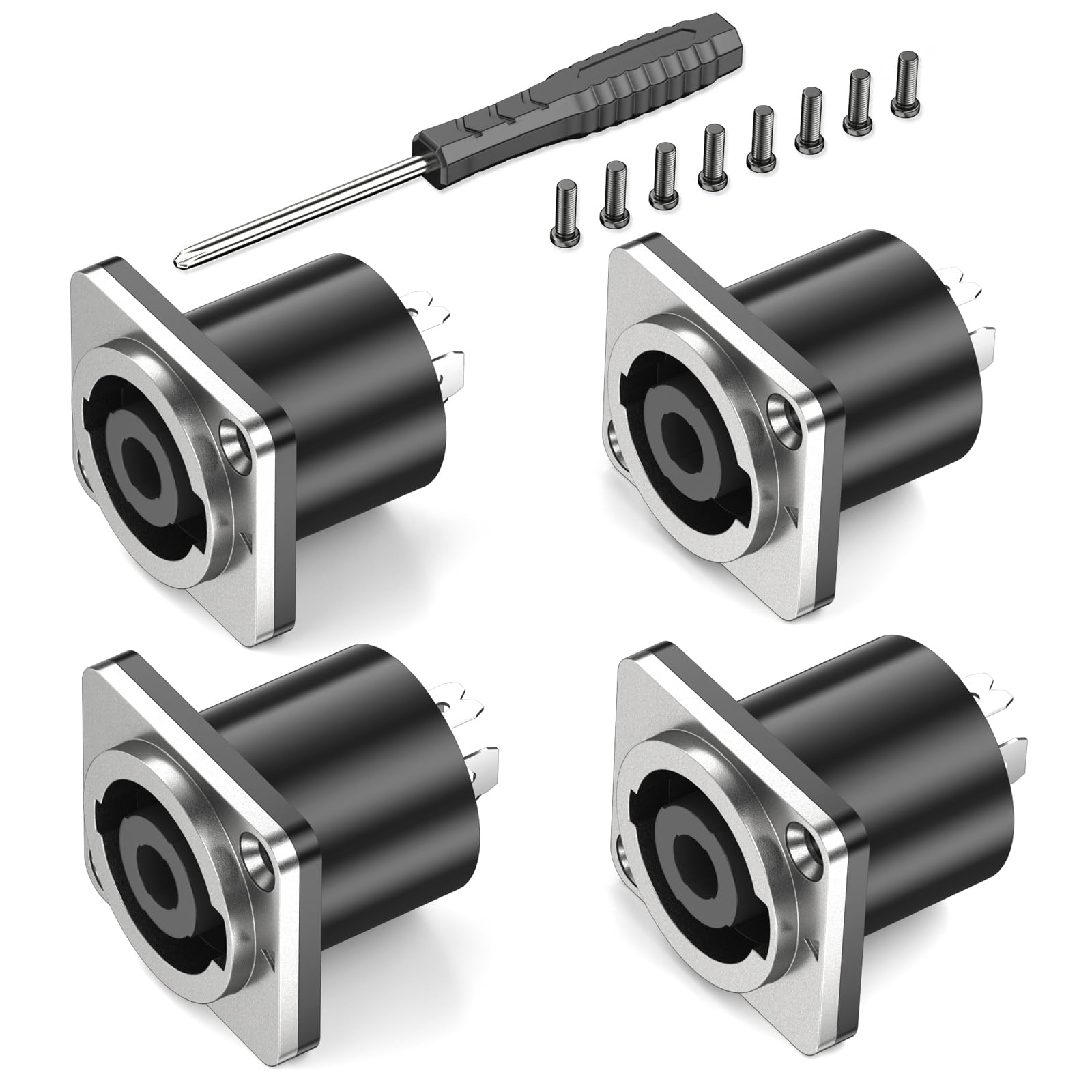 GCTBL 4Pack Speakon Panel Mount Socket Connector, 4 Pole Female Audio Speakon Square Metal Jack Adapter for NL4FC, NL4FX, NLT4X, NL4 Series