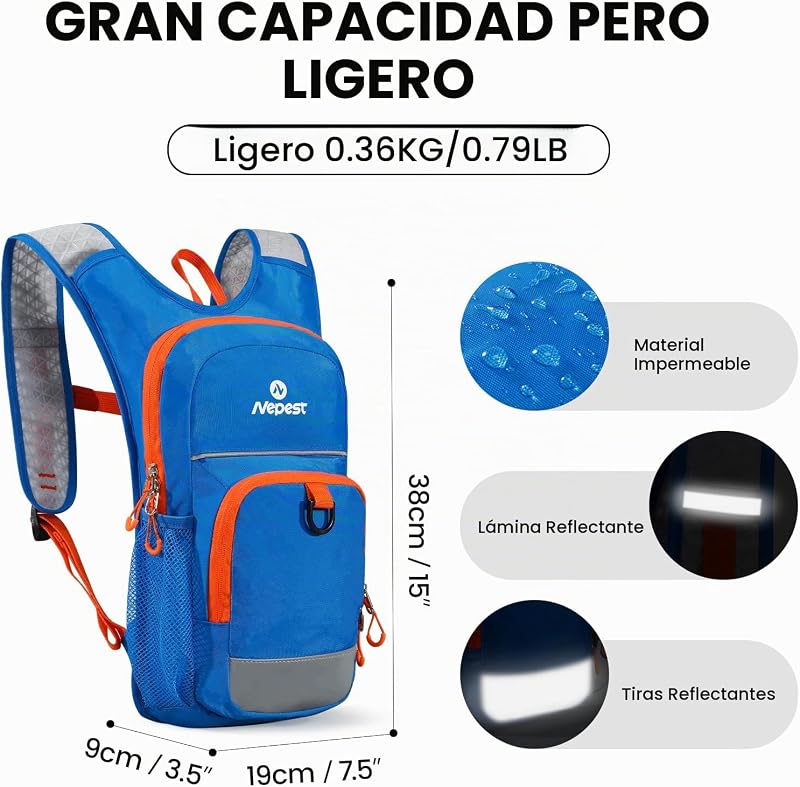 Mochila de hidratación para niños, mini mochila de agua con bolsa de agua de 1.5 L para senderismo, ciclismo, correr, color azul