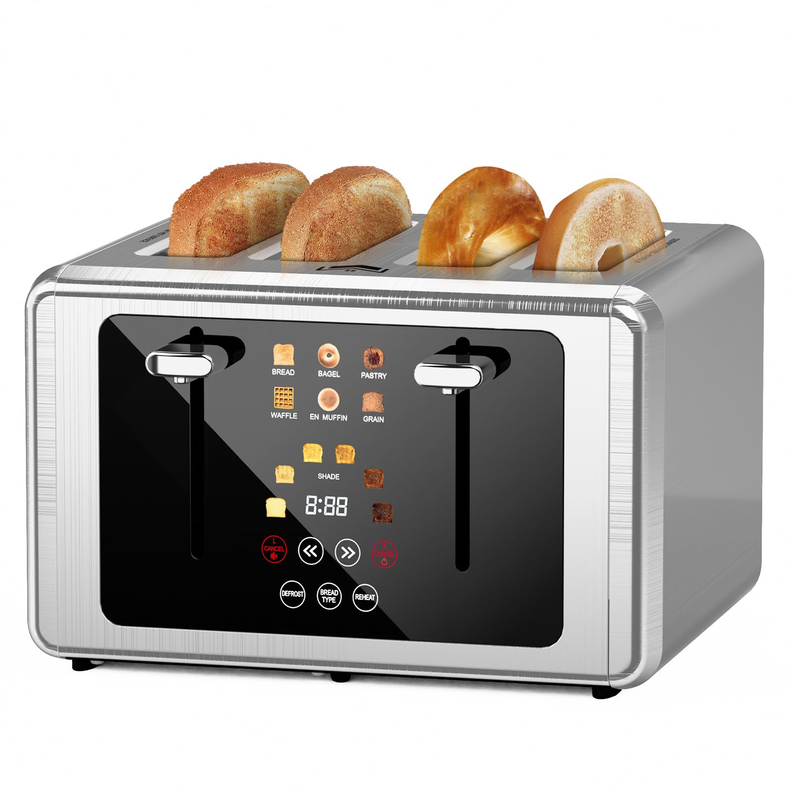 Photo 1 of WUNLY 4 Slice Toaster, Touchscreen & Dual Independent Control Panel?5 Basic Functions & Digital Countdown Toasters, 6 Shade Settings?6 Bread Types, Smart Bread Maker Mute/Screen-Off,Platinum